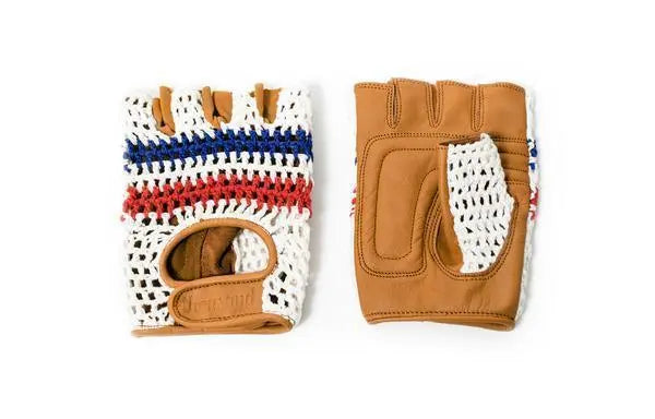 BLUE WHITE RED CROCHET BIKE GLOVE