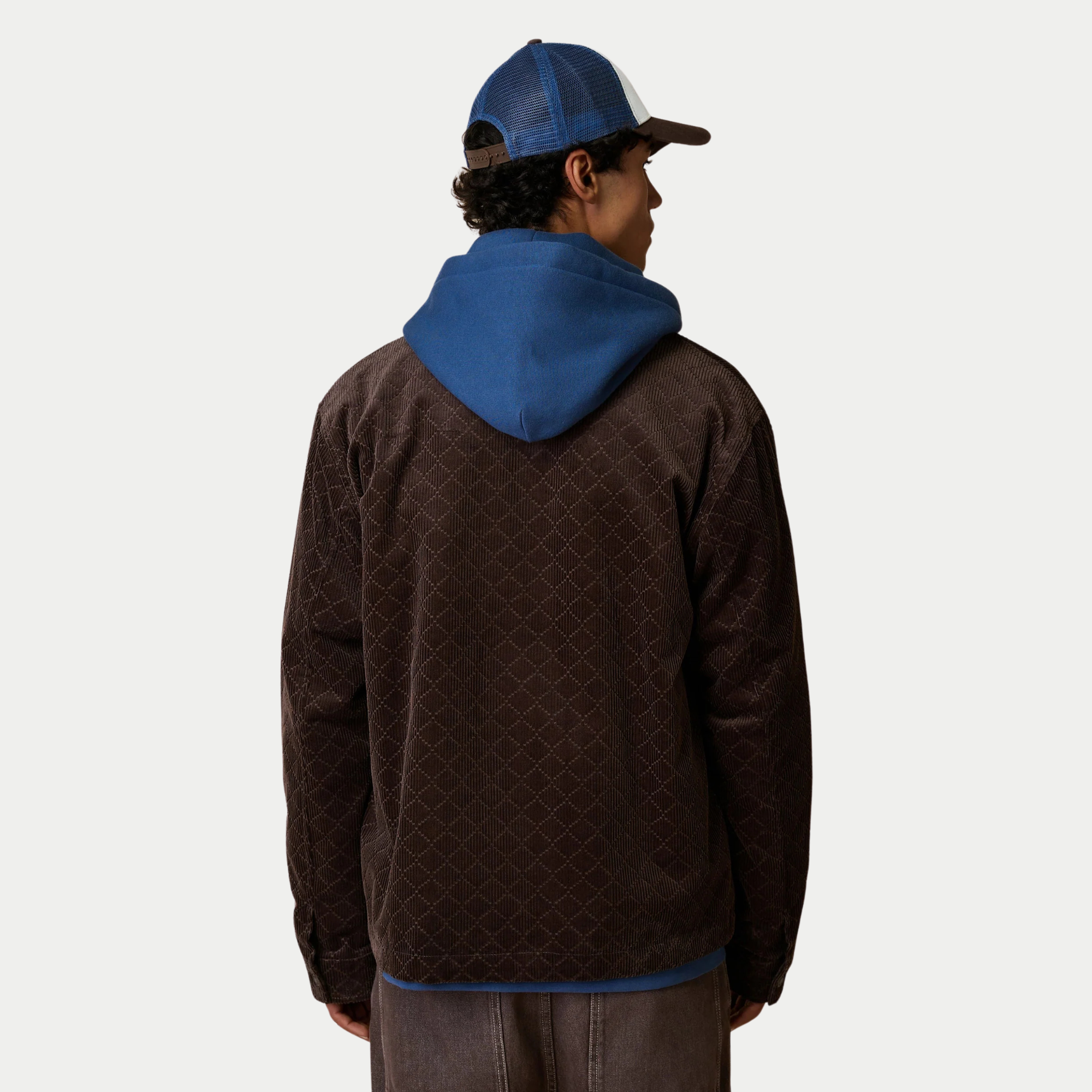 Veste Sologne chocolat Faguo vue de dos : motif losange sur le velours côtelé, coupe ample