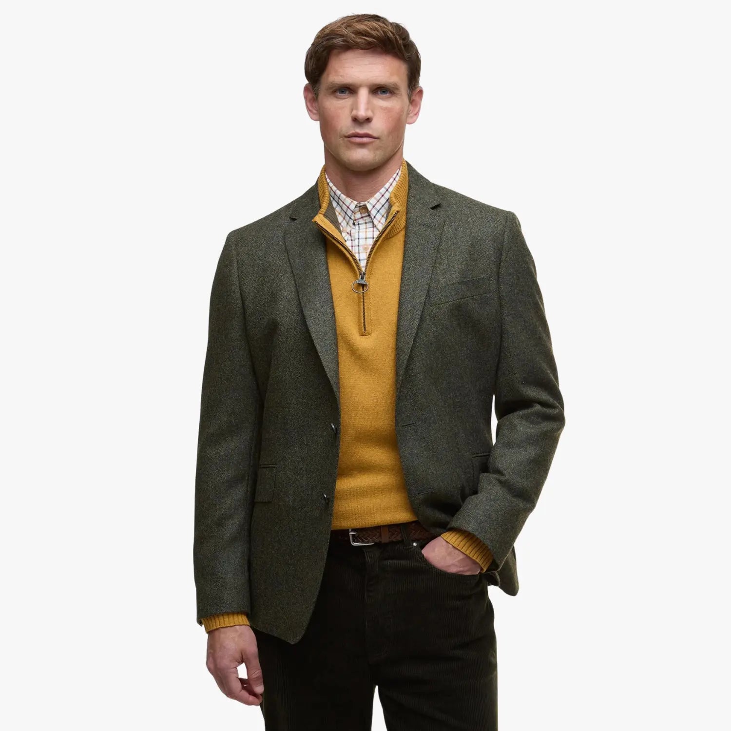 BARBOUR -  BLAZER TWEED GODFREY SHETLAND MOONS - OLIVE -  Klubb