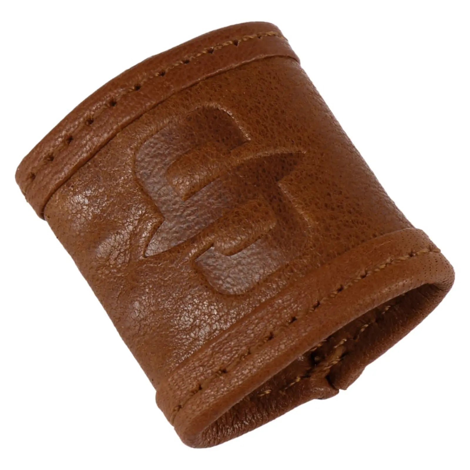 Détail du passant en cuir cognac Stetson avec logo embossé