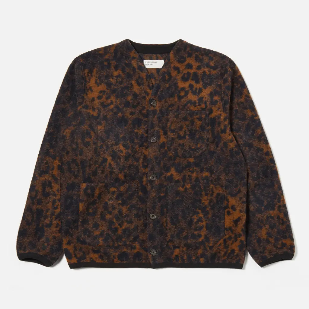UNIVERSAL WORKS -  CARDIGAN LÉOPARD NAVY & BROWN -  Klubb