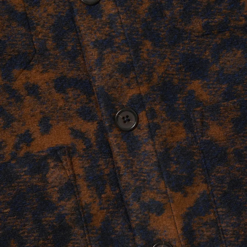 UNIVERSAL WORKS -  CARDIGAN LÉOPARD NAVY & BROWN -  Klubb