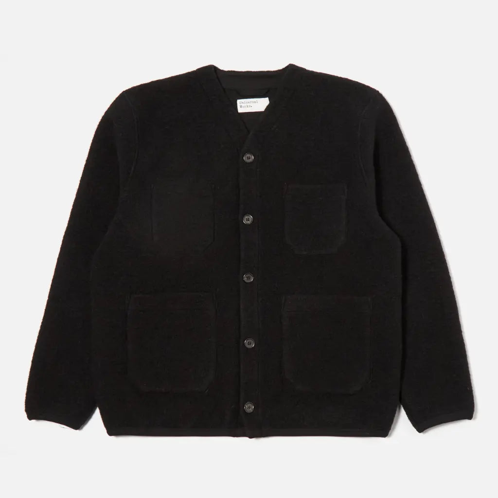 UNIVERSAL WORKS -  CARDIGAN WOOL FLEECE BLACK -  Klubb