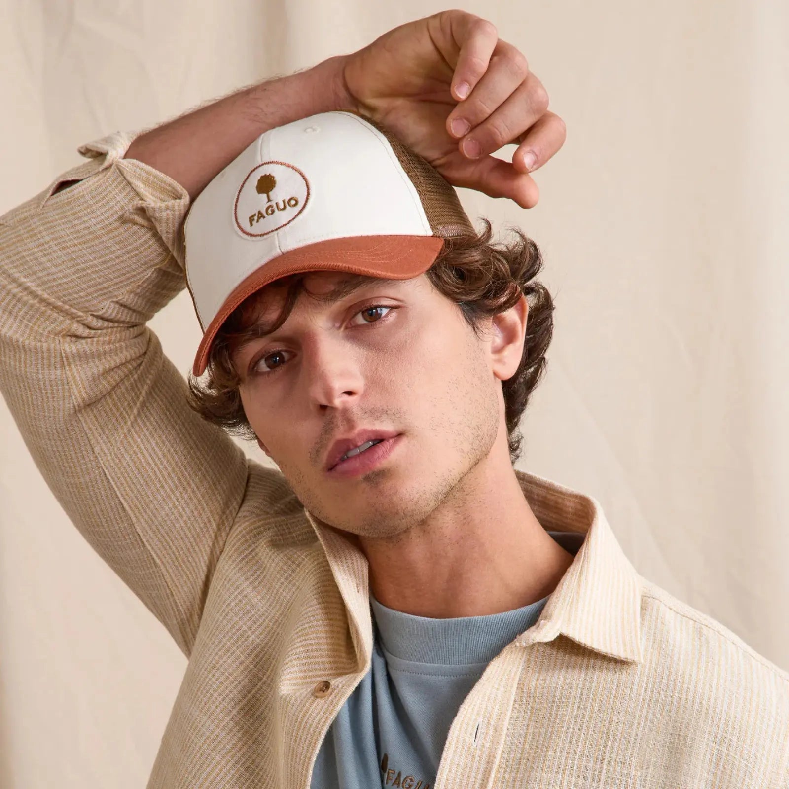 Casquette Trucker - Terracotta et Camel - Faguo - détail 2