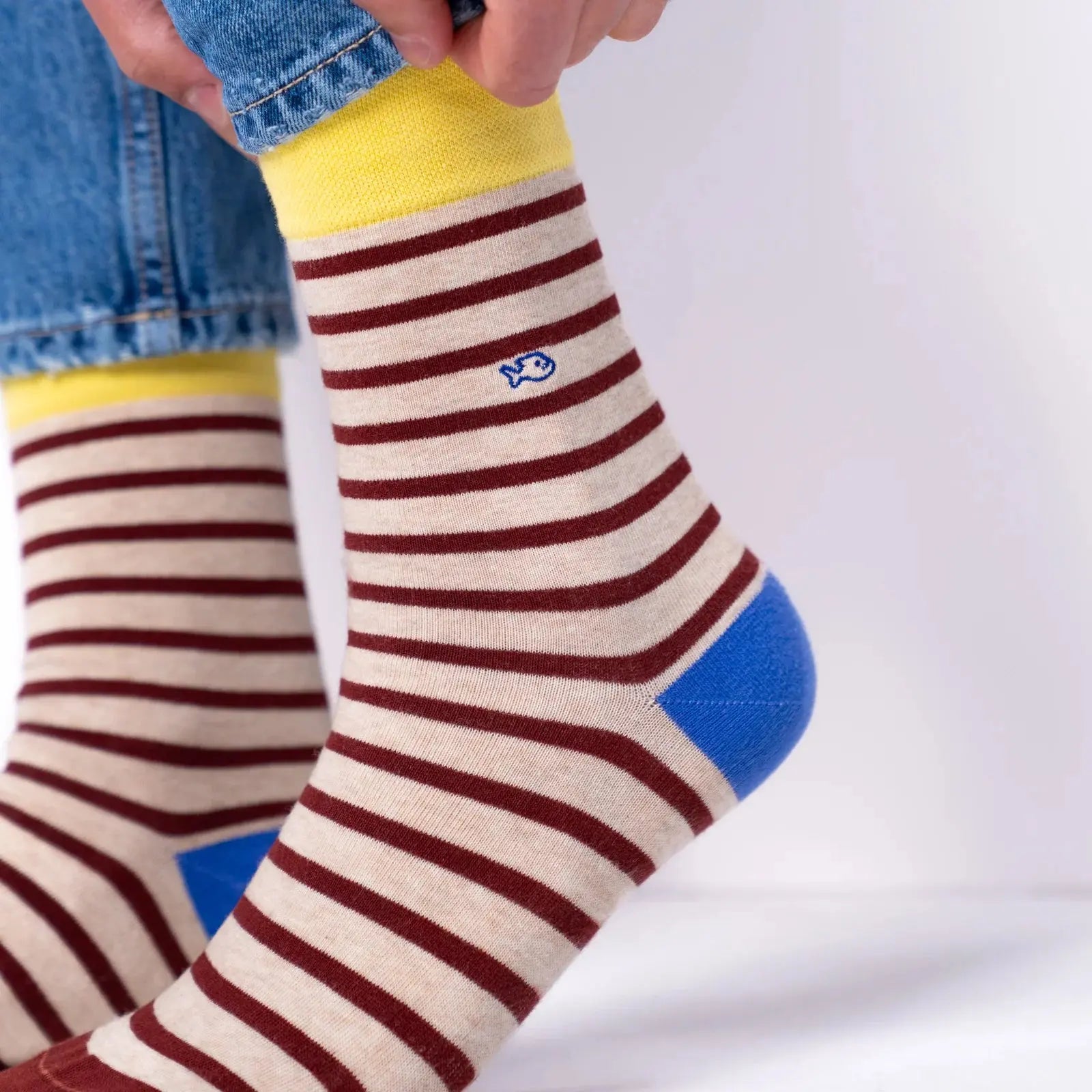 BILLYBELT -  CHAUSSETTES RAYURES - BEIGE & BORDEAUX -  Klubb