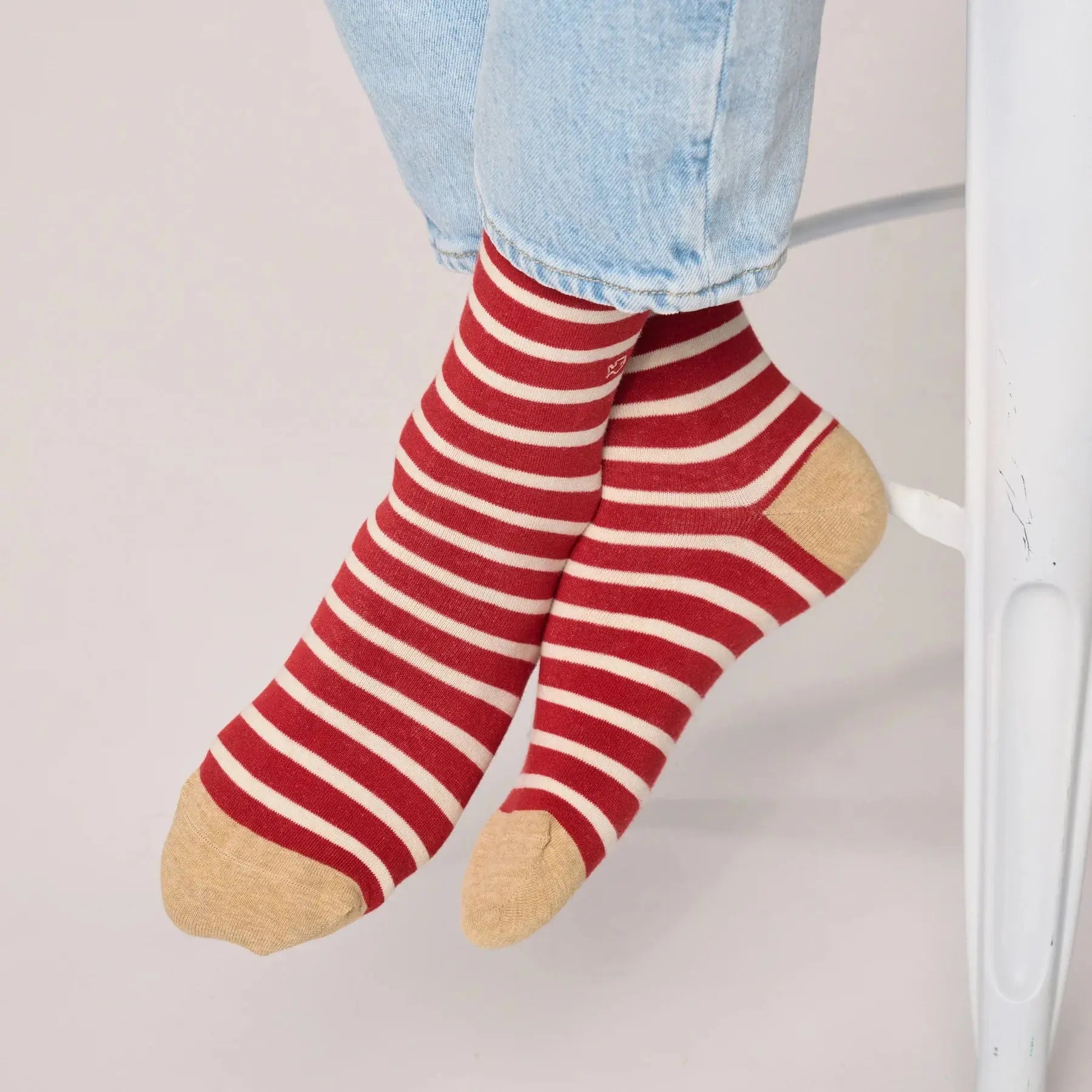 CHAUSSETTES RAYURES - ROUGE & BEIGE