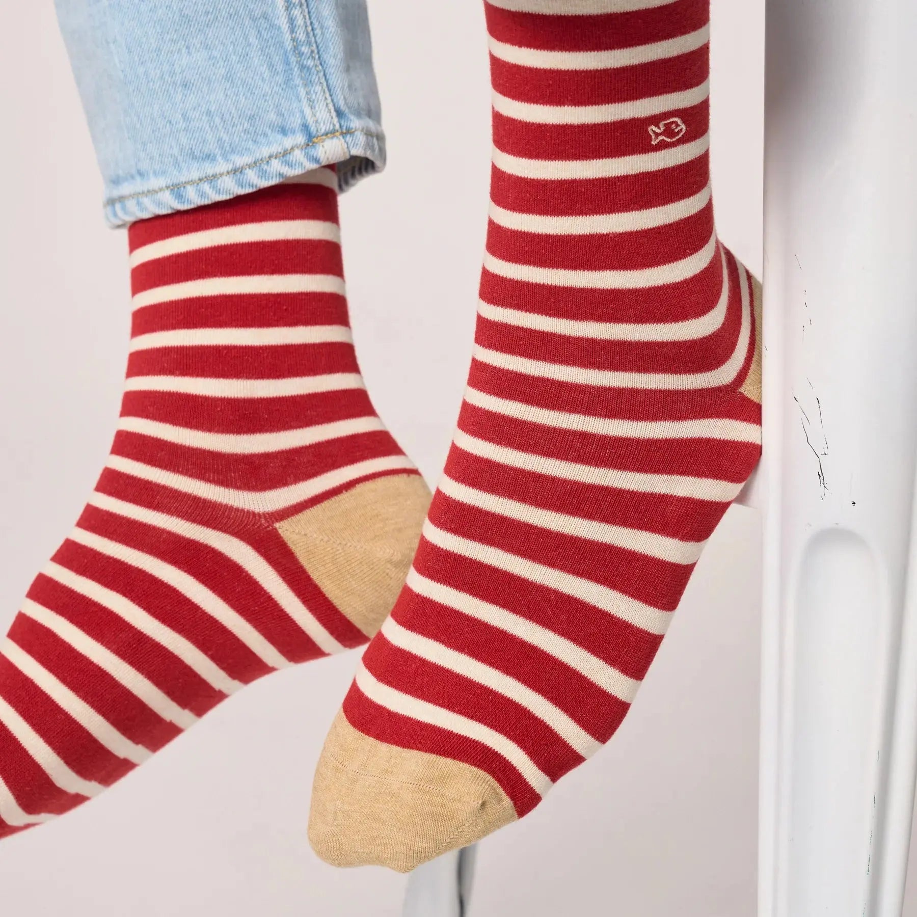 CHAUSSETTES RAYURES - ROUGE & BEIGE