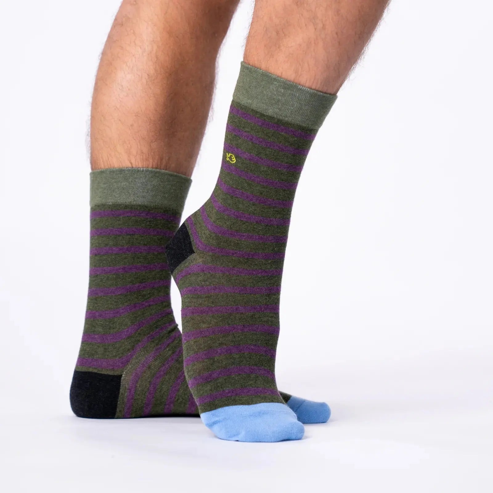 BILLYBELT -  CHAUSSETTES RAYURES - VERT CHINÉ & VIOLET -  Klubb