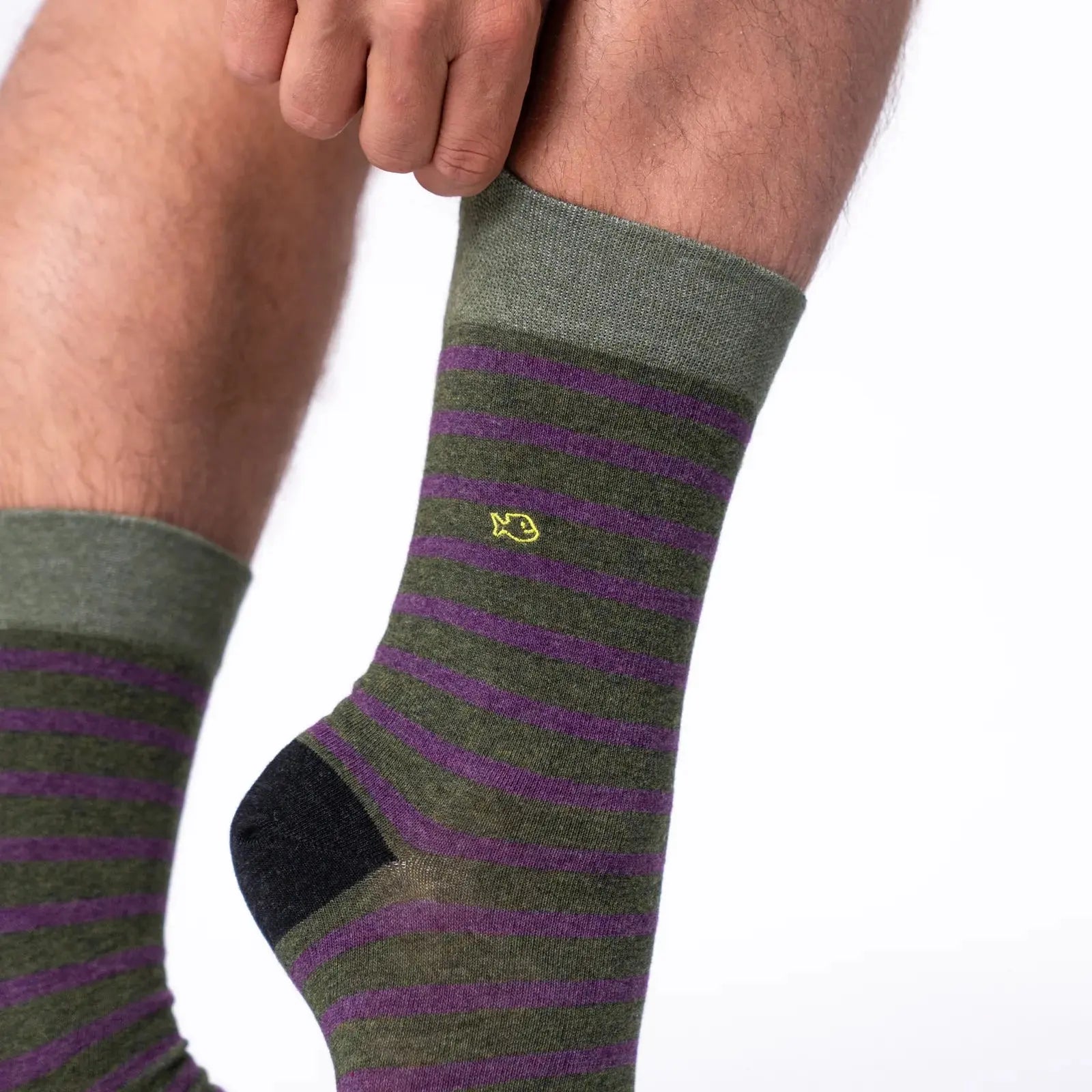BILLYBELT -  CHAUSSETTES RAYURES - VERT CHINÉ & VIOLET -  Klubb