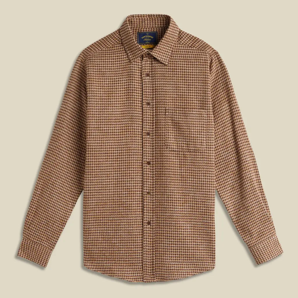 PORTUGUESE FLANNEL -  CHEMISE ABSTRACT PIED POULE BROWN -  Klubb