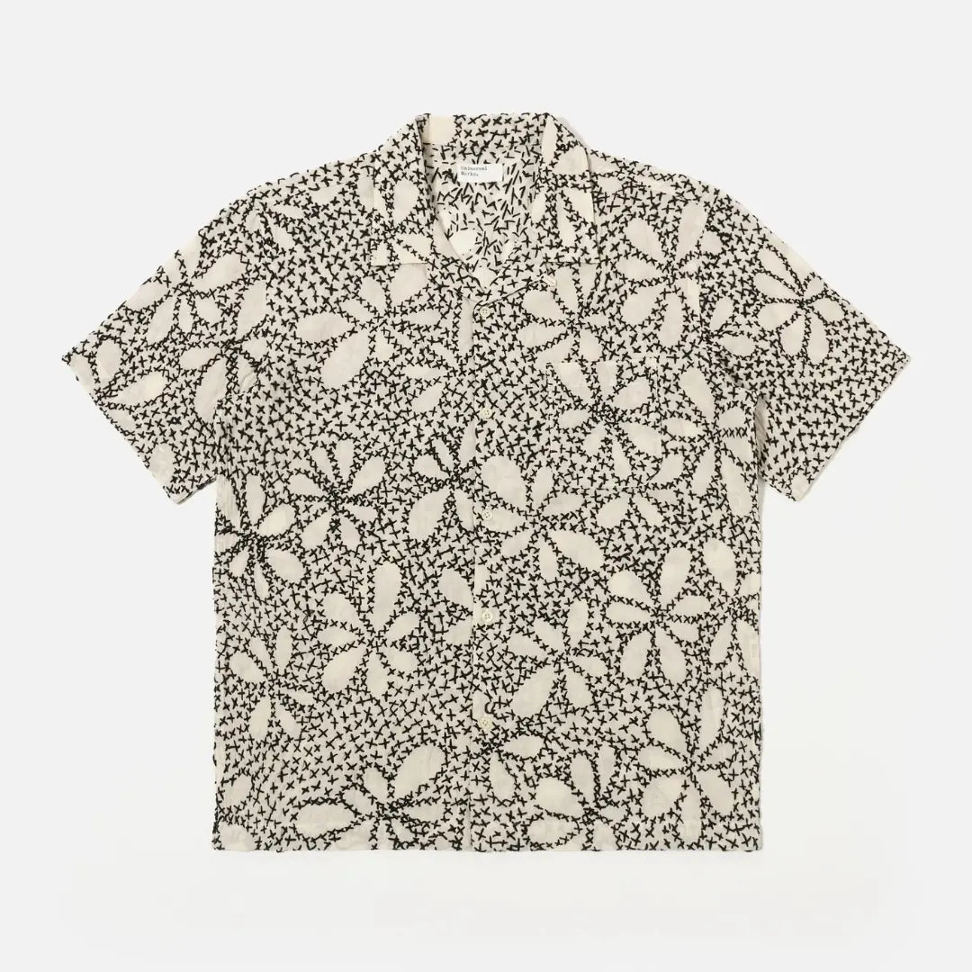 Chemise Road Kantha Flower - Écru et Noir - Universal Works