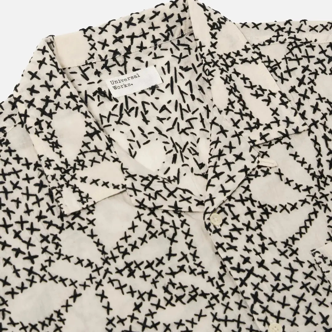 Chemise Road Kantha Flower - Écru et Noir - Universal Works - détail 3