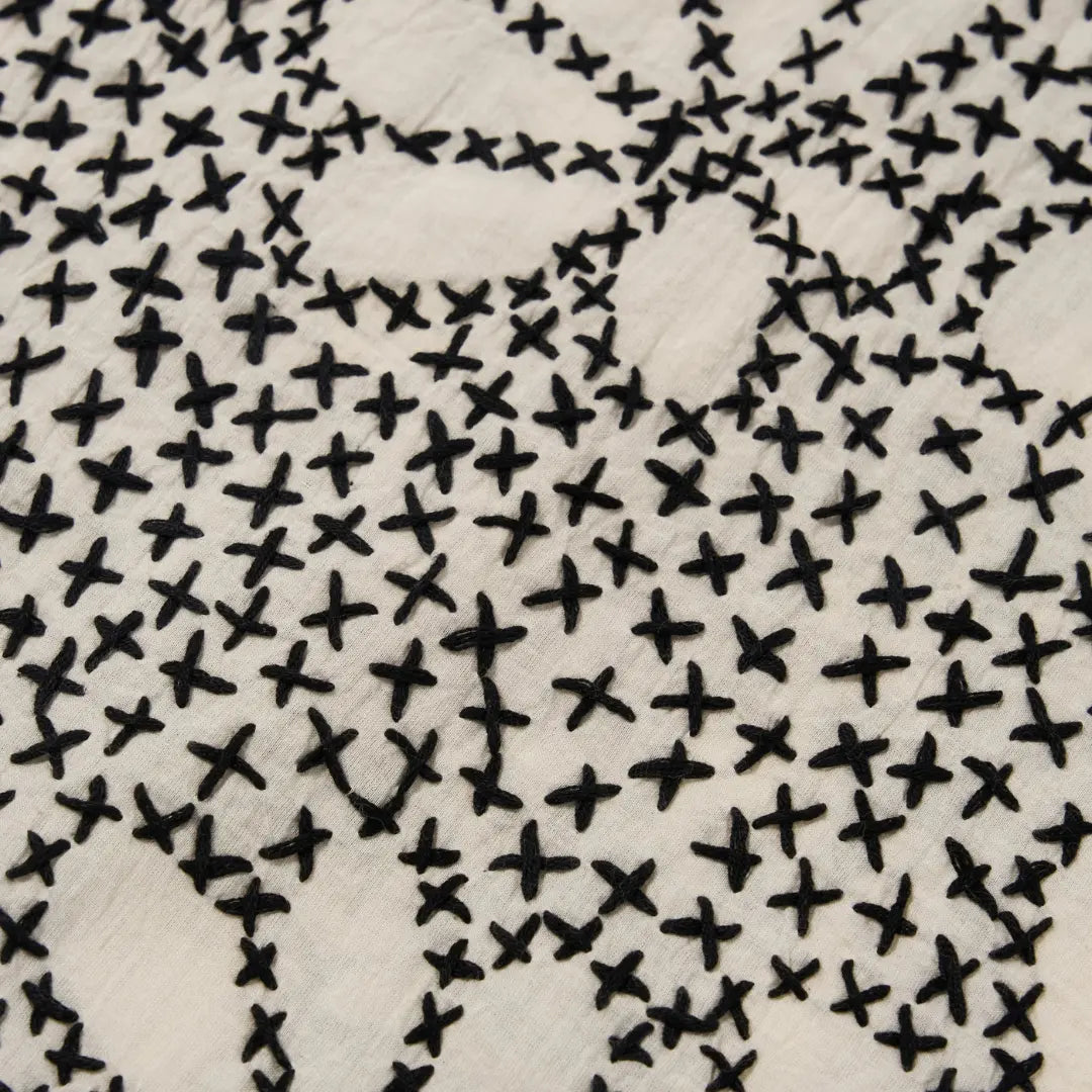 Chemise Road Kantha Flower - Écru et Noir - Universal Works - détail 4