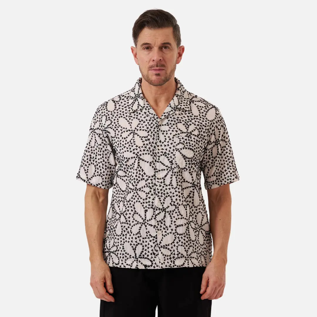 Chemise Road Kantha Flower - Écru et Noir - Universal Works - détail 5