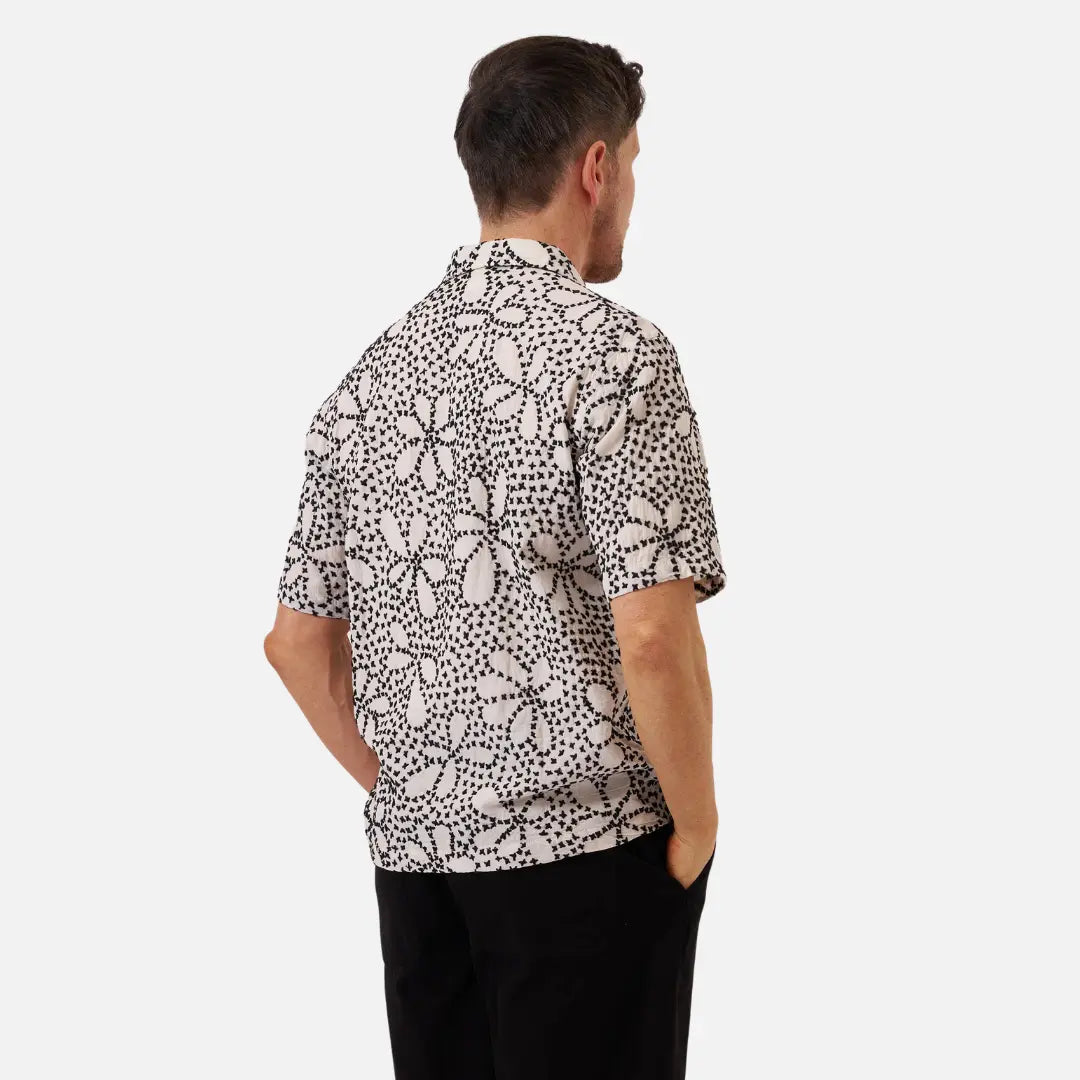 Chemise Road Kantha Flower - Écru et Noir - Universal Works - détail 6