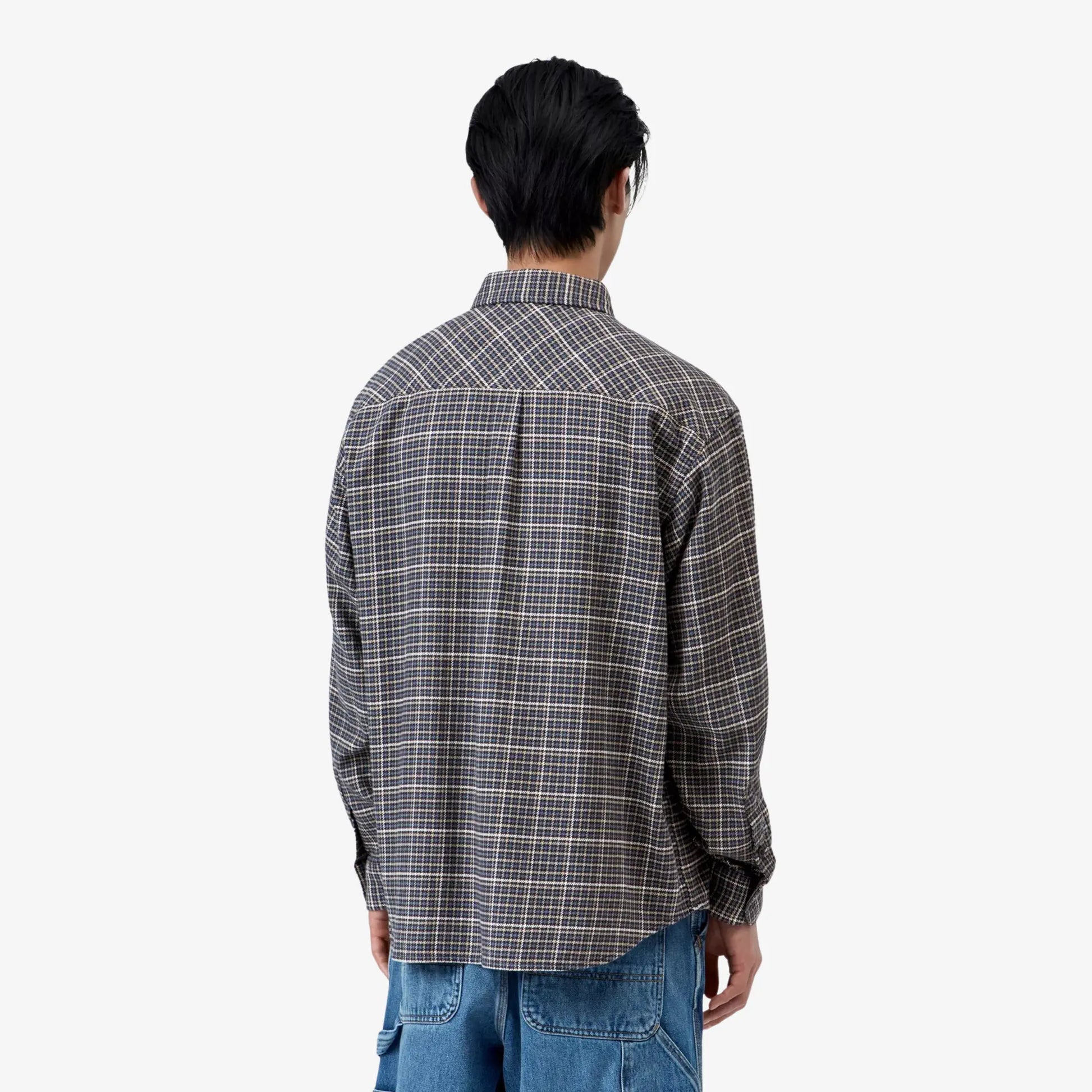 Chemise Carhartt WIP Todrick à carreaux bleu-gris portée, vue de dos coupe décontractée