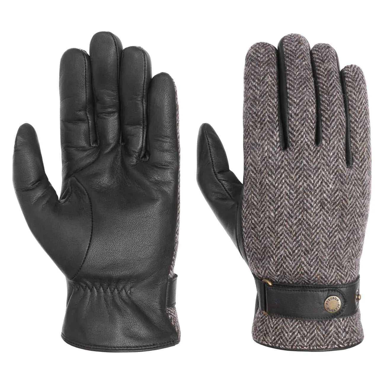 GANTS CUIR & LAINE - GRIS / NOIR