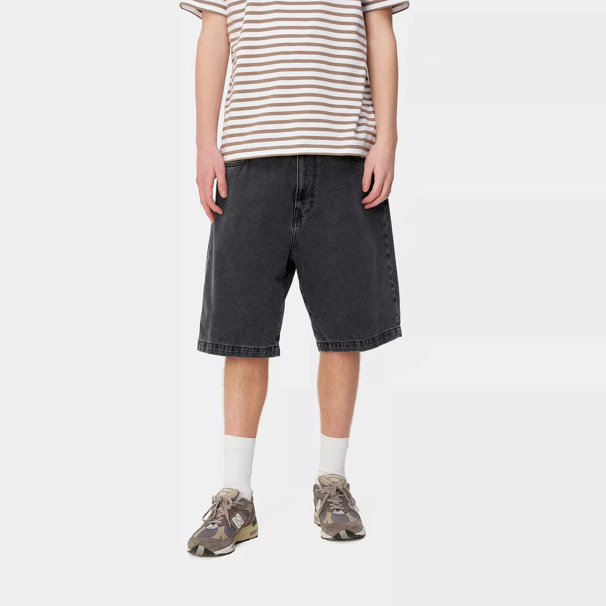LANDON SHORT - BLACK HEAVY STONE WASHED CARHARTT WIP -  Klubb