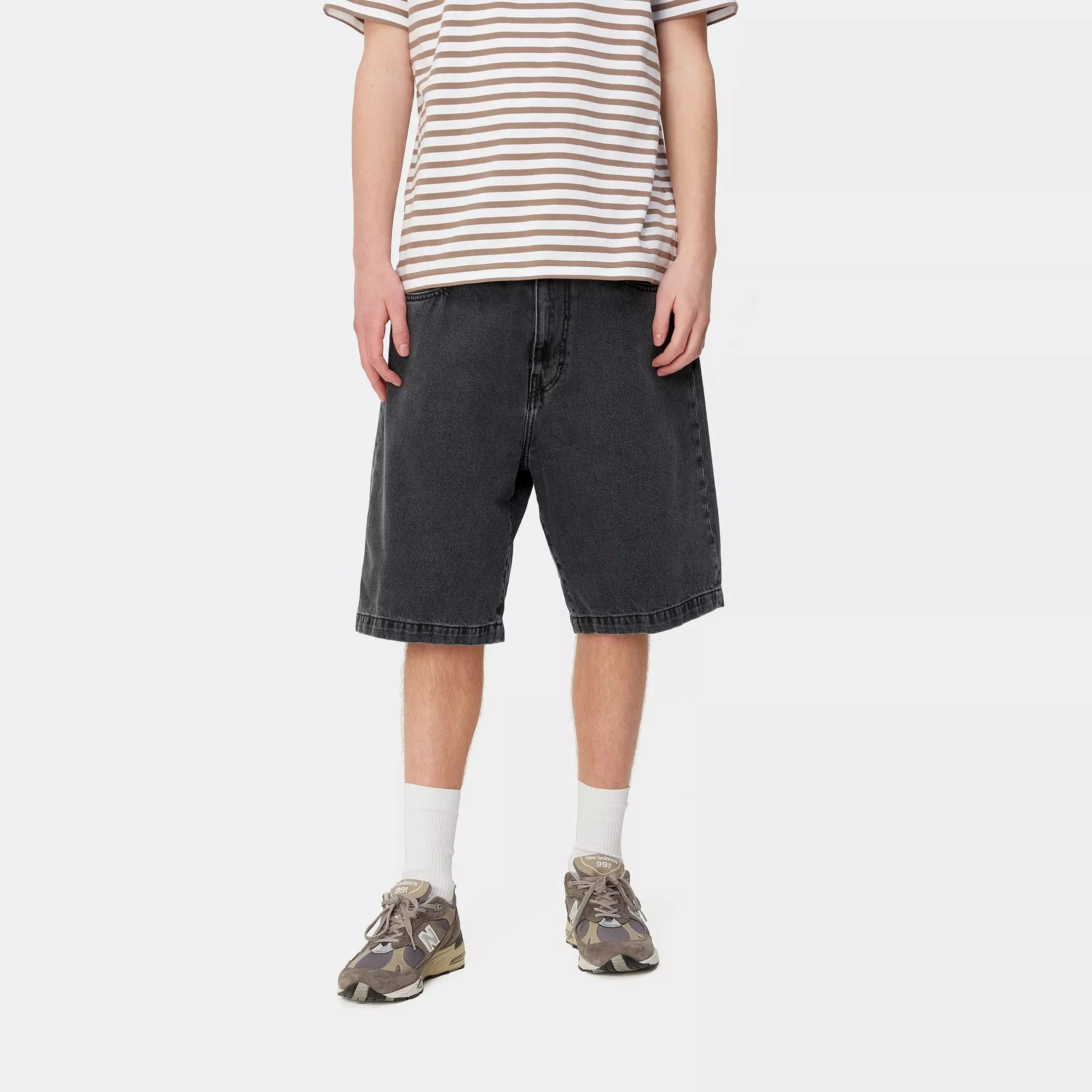 LANDON SHORT - BLACK HEAVY STONE WASHED CARHARTT WIP -  Klubb