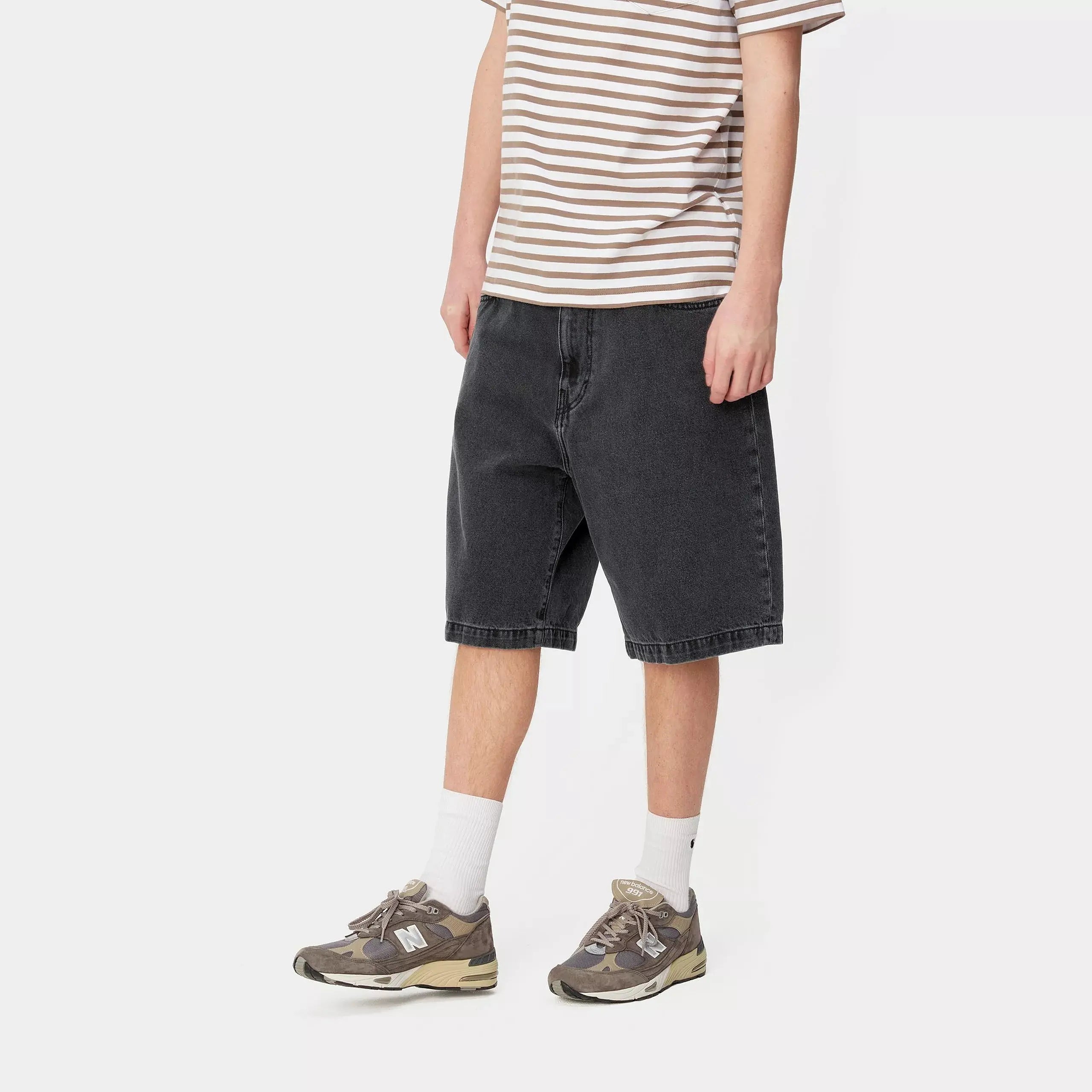 LANDON SHORT - BLACK HEAVY STONE WASHED CARHARTT WIP -  Klubb