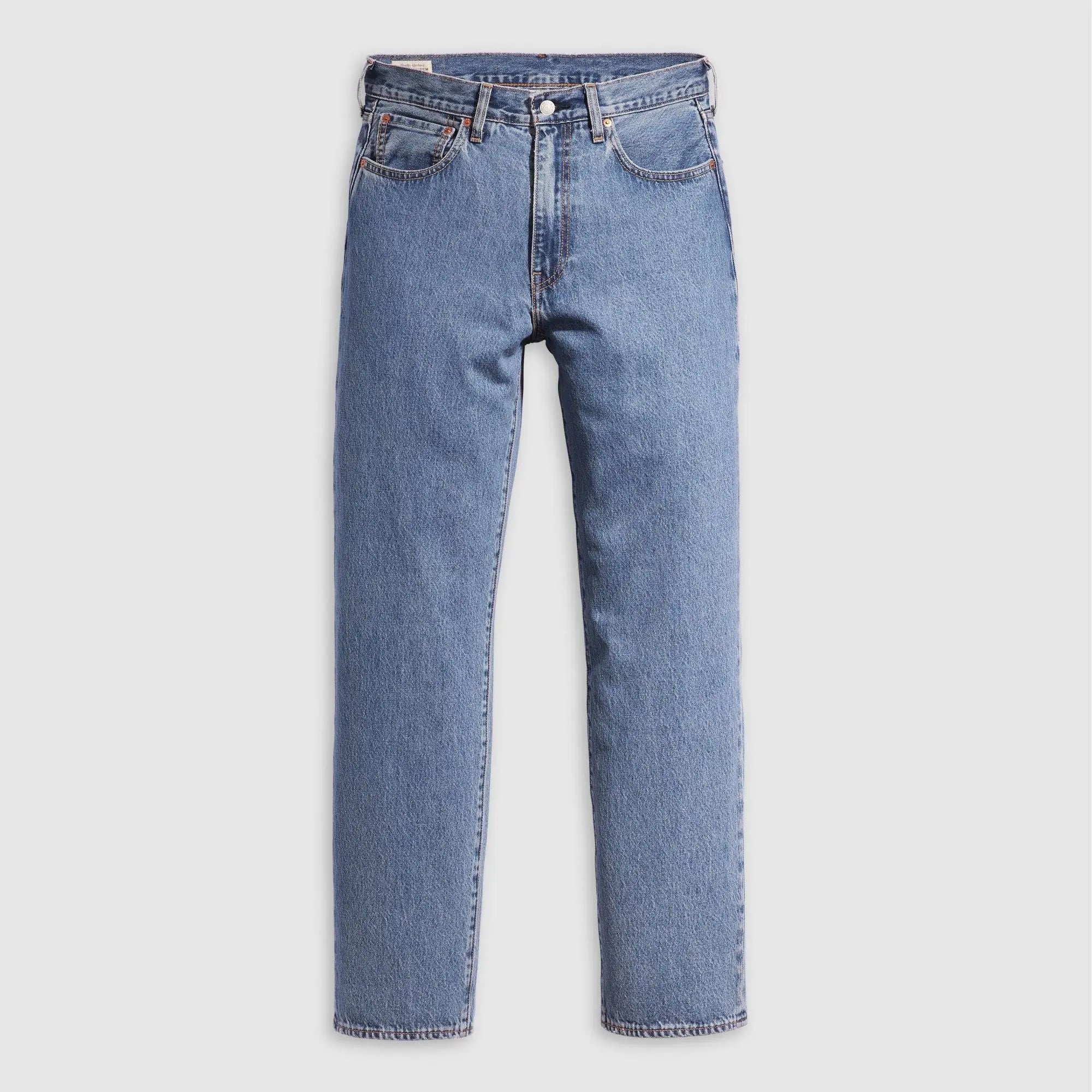 Jean Levi's 568 Loose Straight Blue Essentials, vue à plat de face, cinq poches et braguette zippée