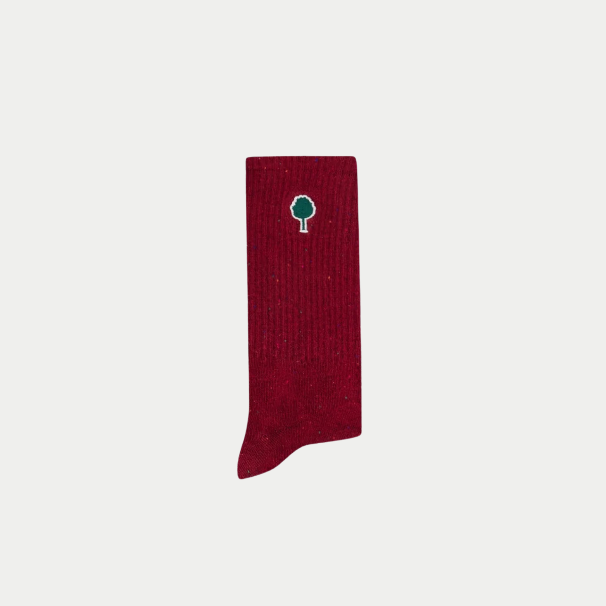 Chaussette Faguo rouge bordeaux mouchetée, tige côtelée mi-mollet, vue de profil
