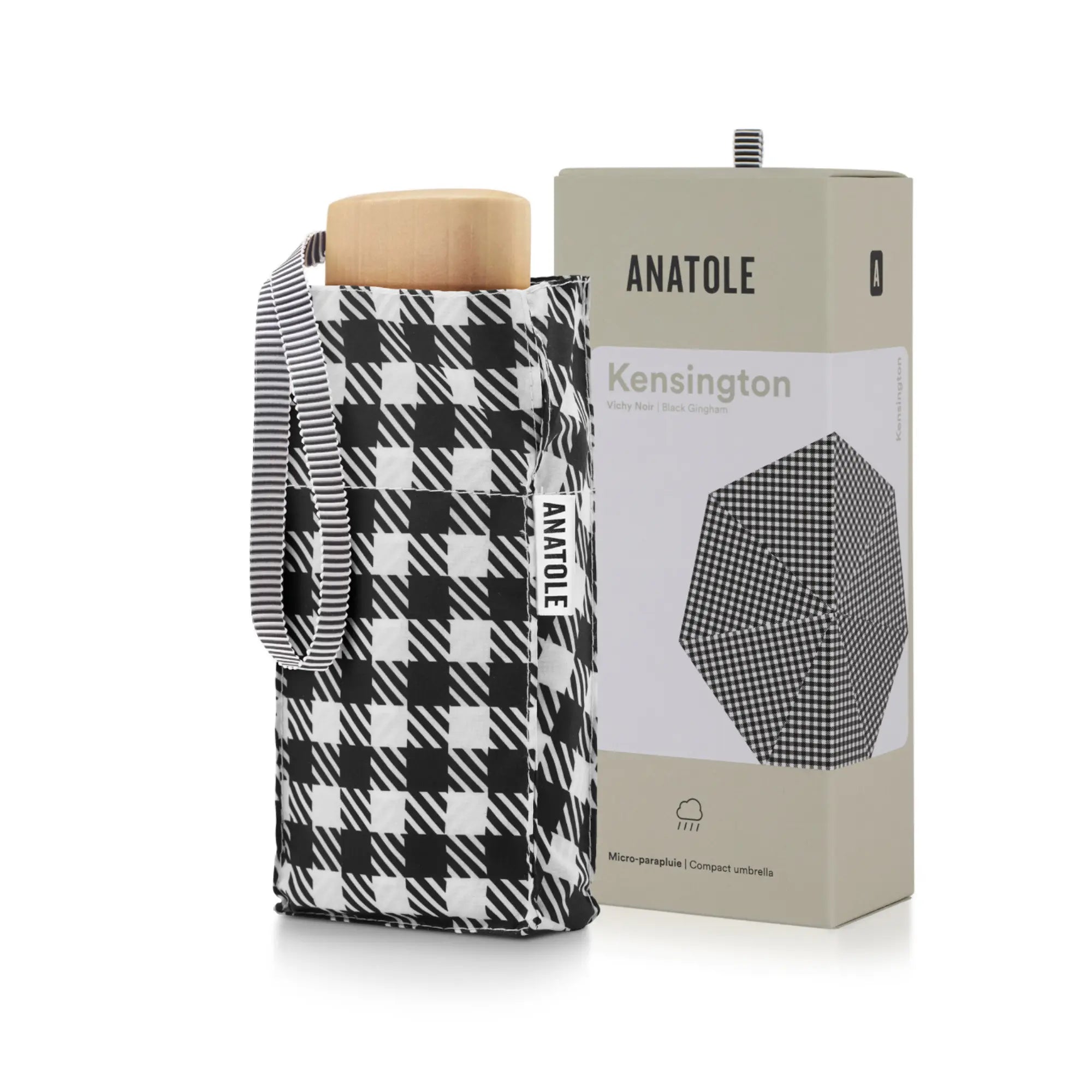 MINI PARAPLUIE - CARREAUX VICHY NOIR - KENSINGTON