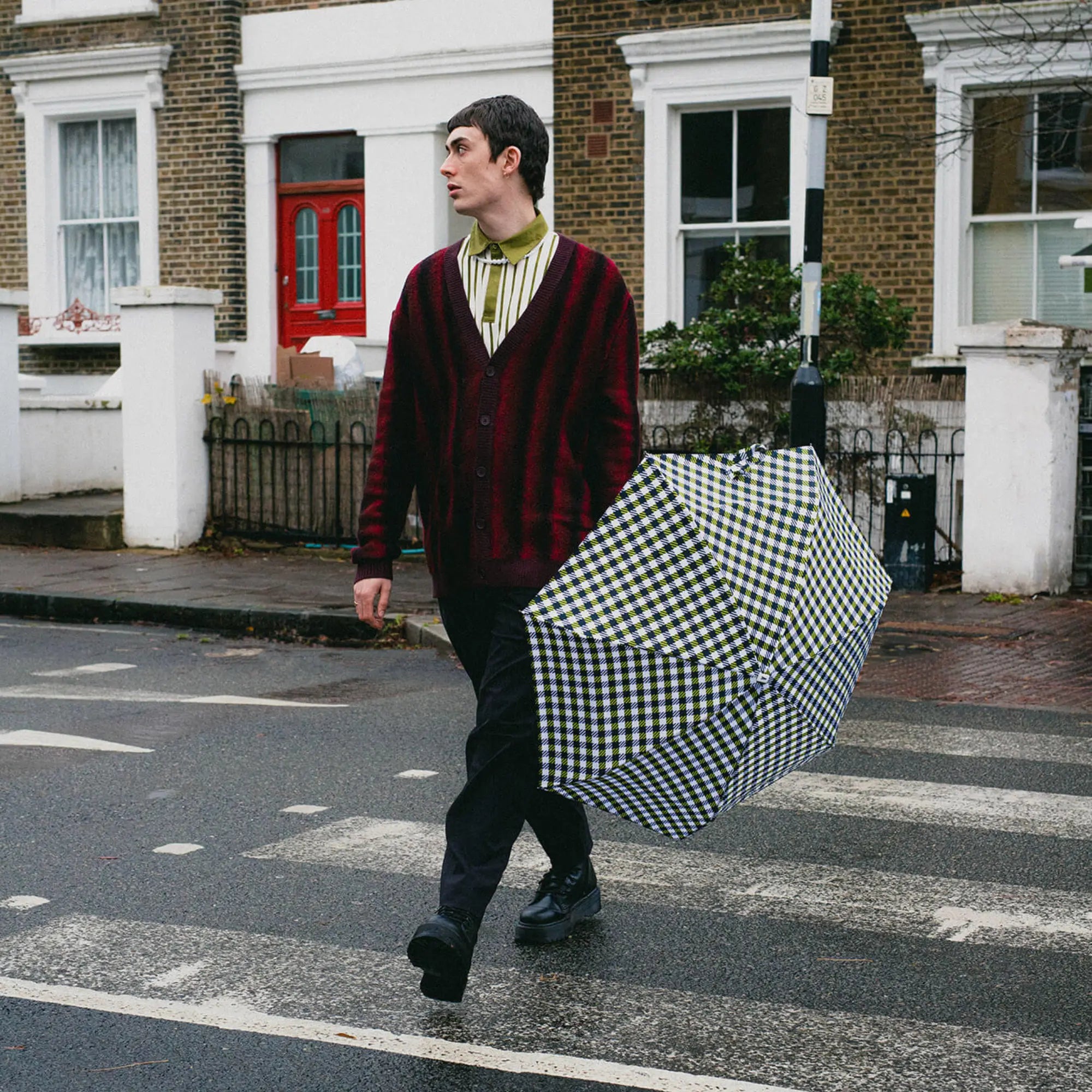 MINI PARAPLUIE - CARREAUX VICHY NOIR & ANIS - WILTON