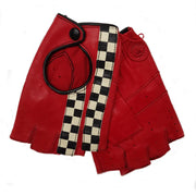 RED CHECKERED LEATHER RIDING MITTS