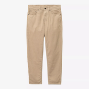 Newel Pant en velours côtelé beige sable à fines côtes, coupe cinq poches et bouton métal foncé en taille