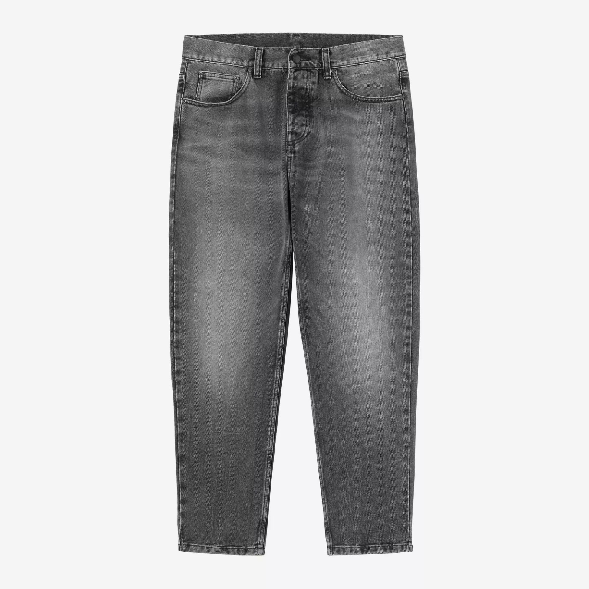 Jean Newel Carhartt WIP Black Marble Used Wash à plat de face : denim gris marbré, cinq poches, braguette boutonnée
