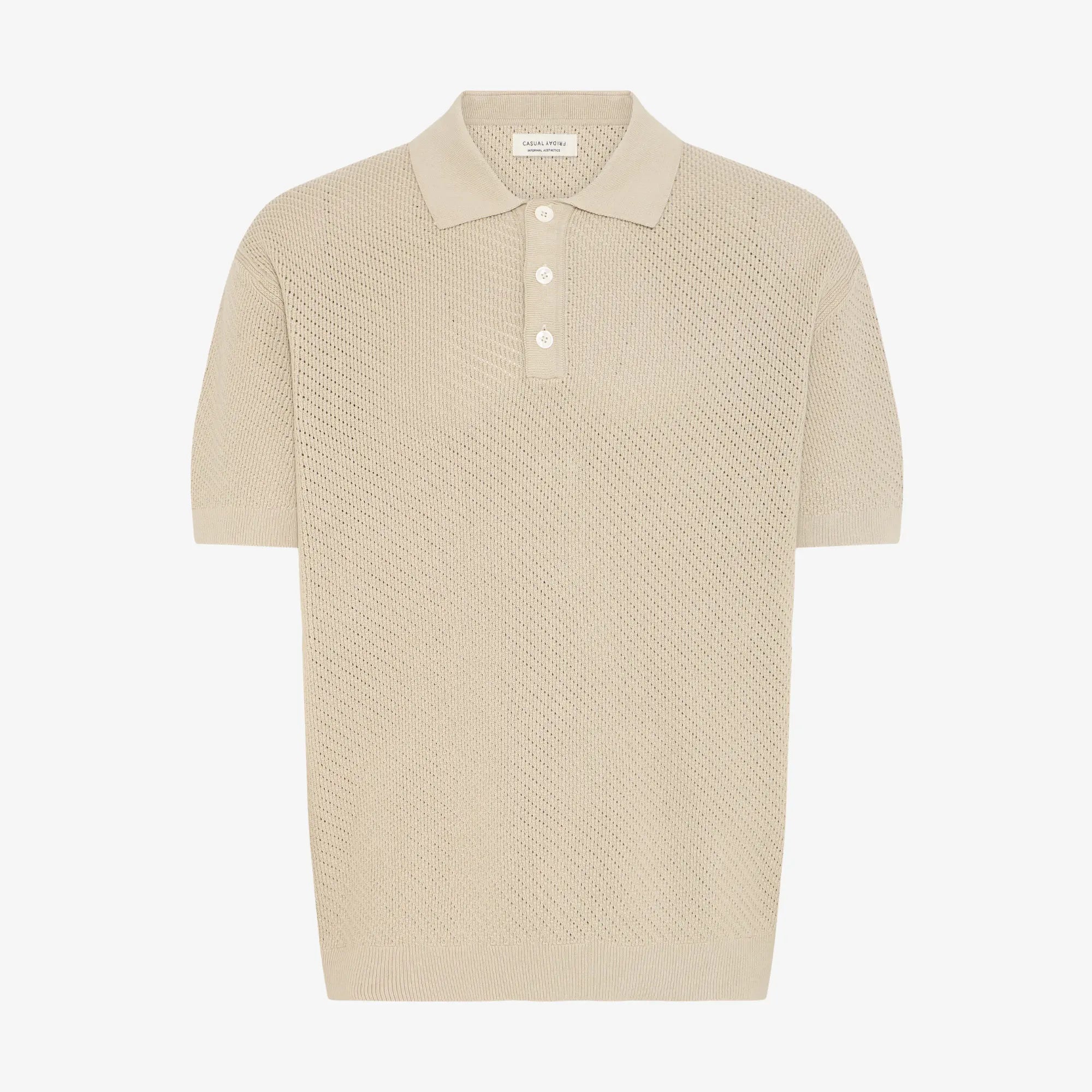 POLO MAILLE PERFORÉE - BEIGE