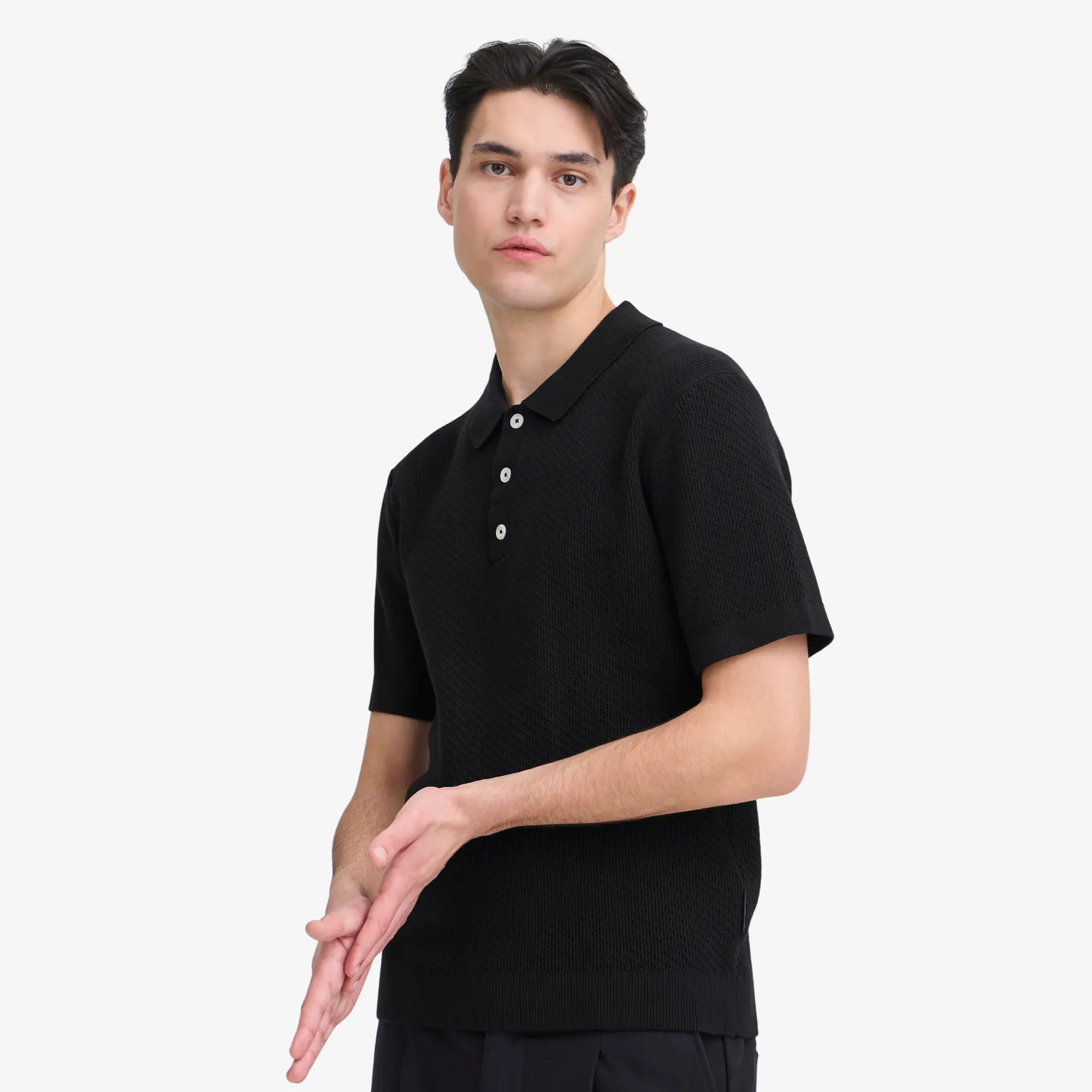 POLO MAILLE PERFORÉE - NOIR