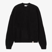 Pull Bishop noir Carhartt WIP vu de face : blocs de maille alternés ton sur ton, col rond, étiquette en bas