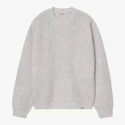 Pull Bishop Puddle Carhartt WIP, gris perle chiné : damier de maille en relief, col rond, silhouette ample