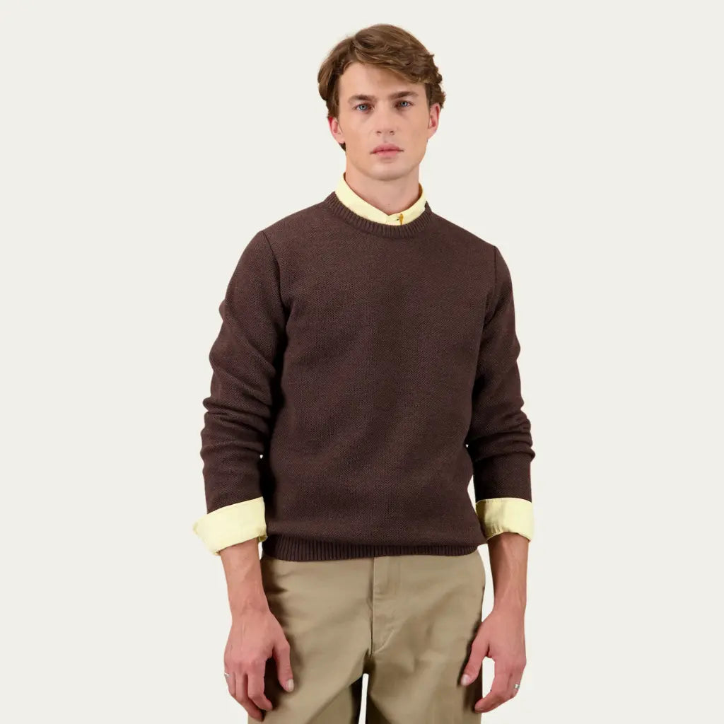 NITTO KNITWEAR -  PULL YOURI LAINE - MARRON -  Klubb