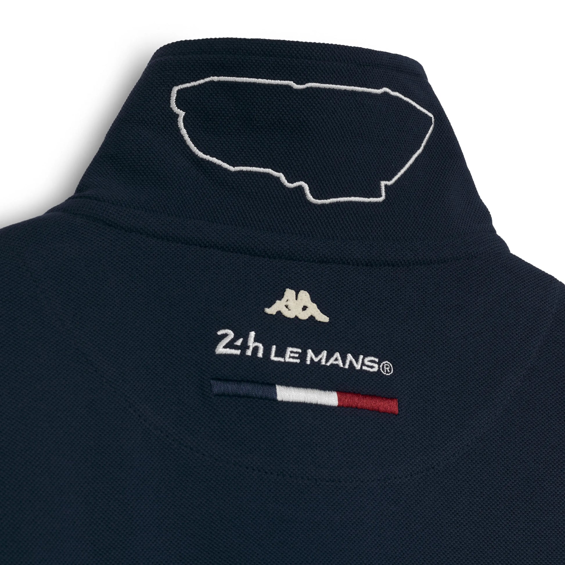 Polo Kappa Fangione 24H Le Mans bleu — détail logos contrastés
