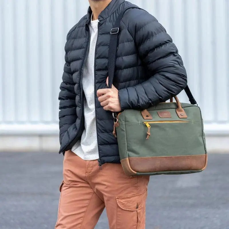 SAC ORDINATEUR KAKI & ORANGE