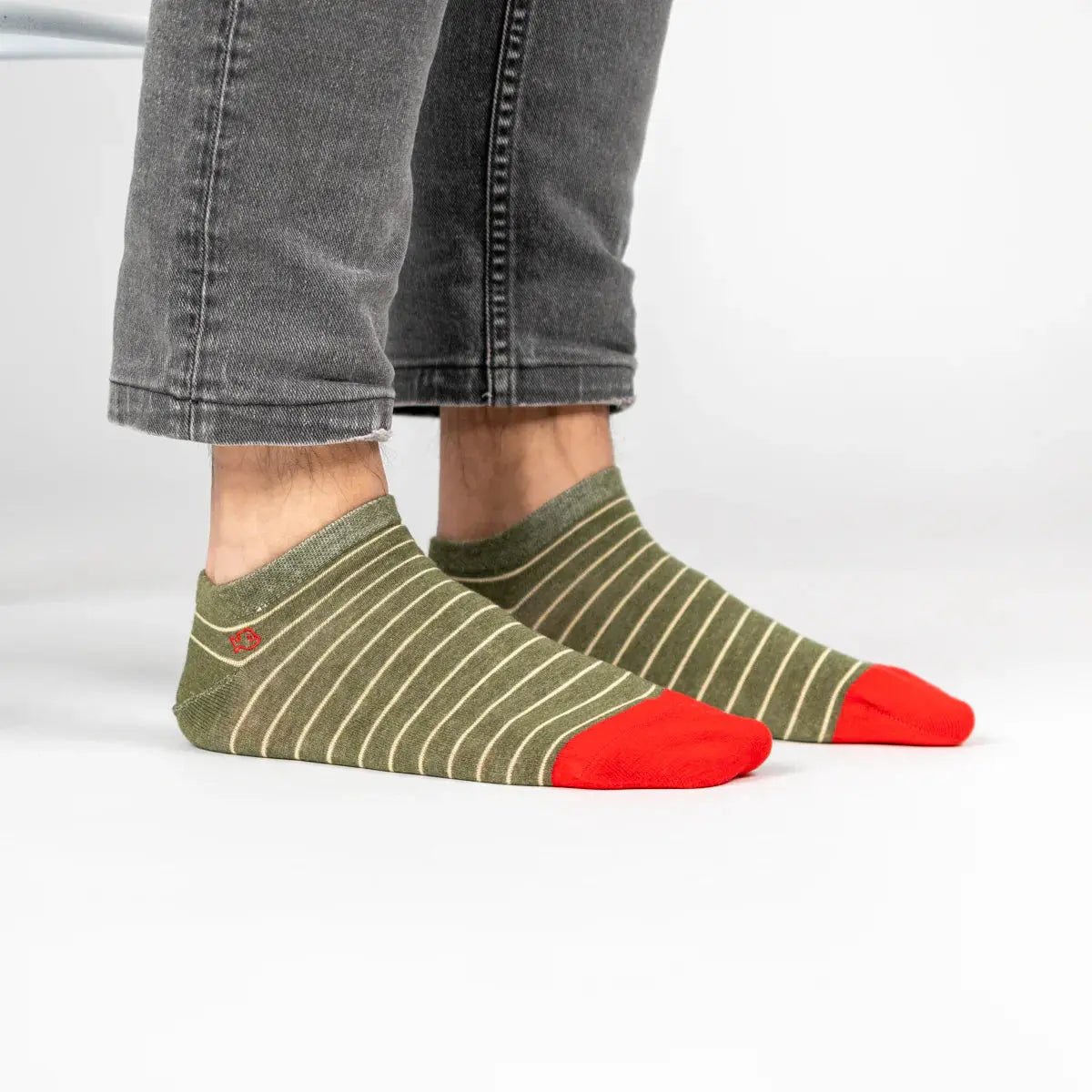 BILLYBELT -  SOCQUETTES RAYURES - KAKI & BEIGE -  Klubb
