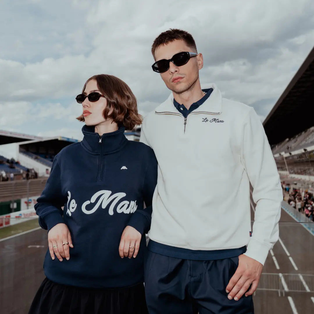 Sweat Kappa Mosso 24H Le Mans beige — détail logos contrastés