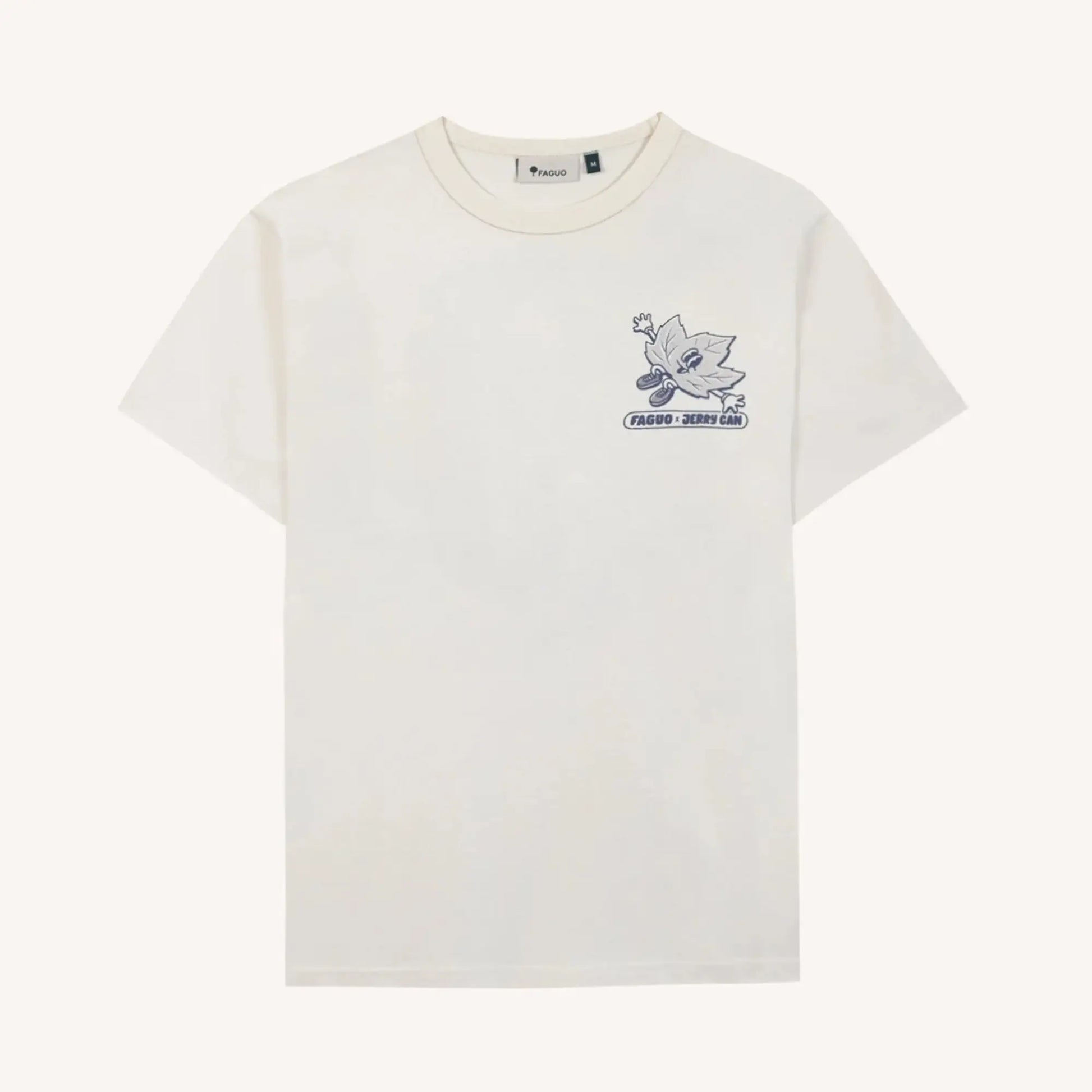 T-shirt Lugny écru Faguo à plat, face : sérigraphie feuille Faguo x Jerry Can sur la poitrine