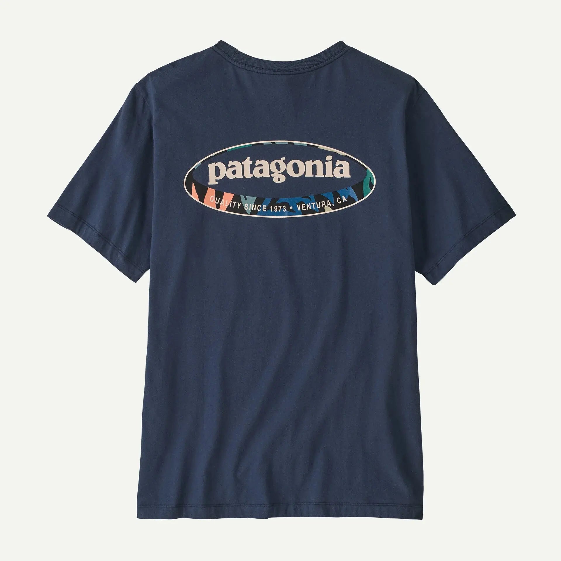 T-shirt Patagonia Oval Logo bleu marine vue dos, grand logo ovale imprimé