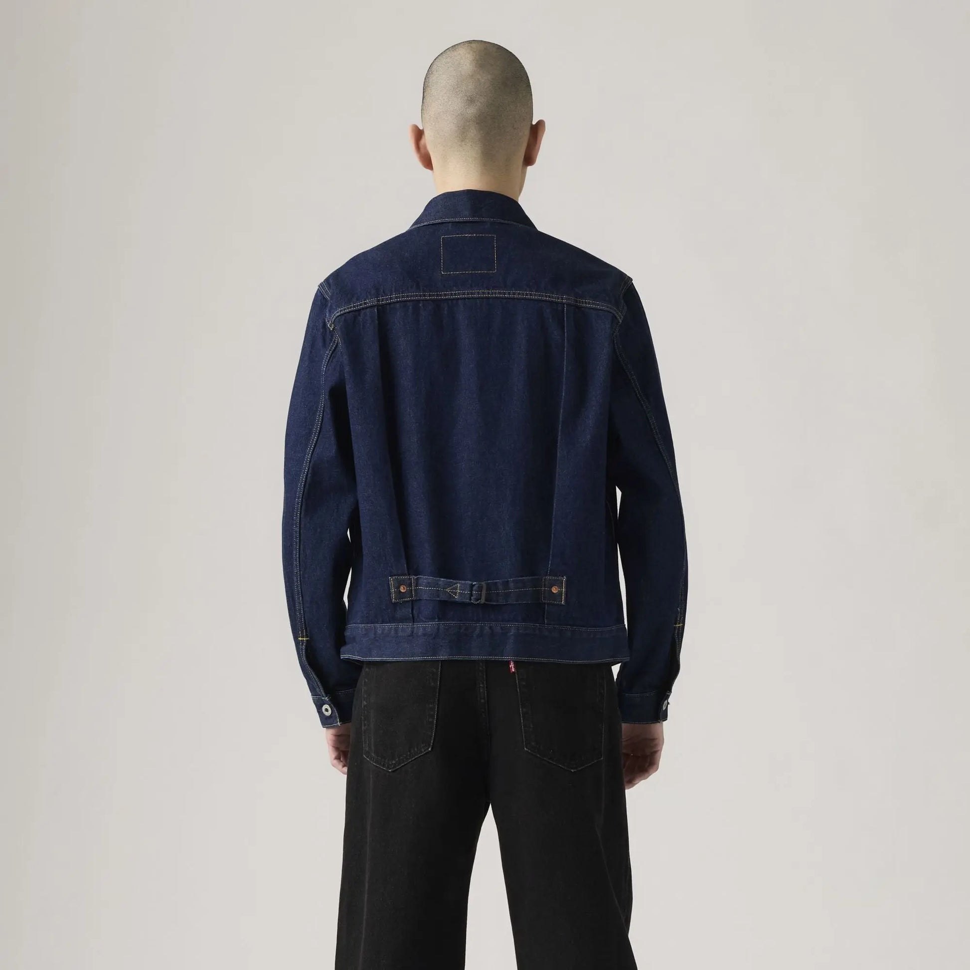 Veste Levi's Type I Trucker New Selvedge Rinse T vue de dos, martingale de taille à boucle métal