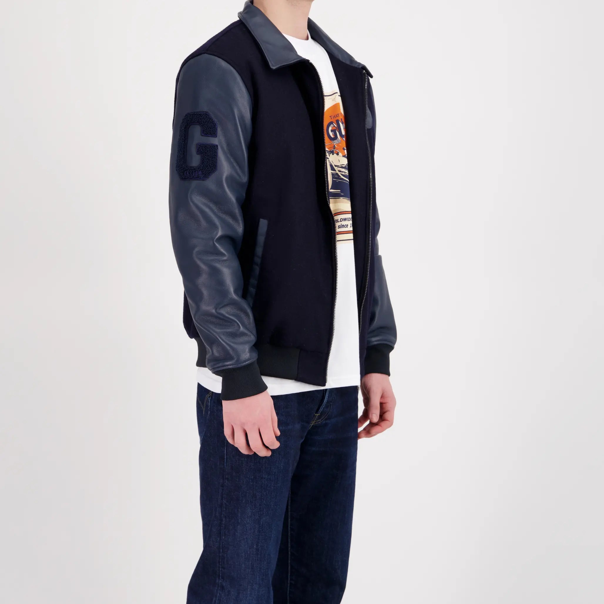 VESTE VARSITY CUIR & LAINE GULF -  Klubb