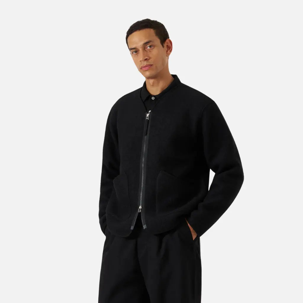 UNIVERSAL WORKS -  VESTE ZIP LINER LAINE BLACK -  Klubb