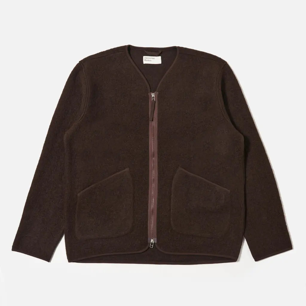 UNIVERSAL WORKS -  VESTE ZIP LINER LAINE BROWN -  Klubb