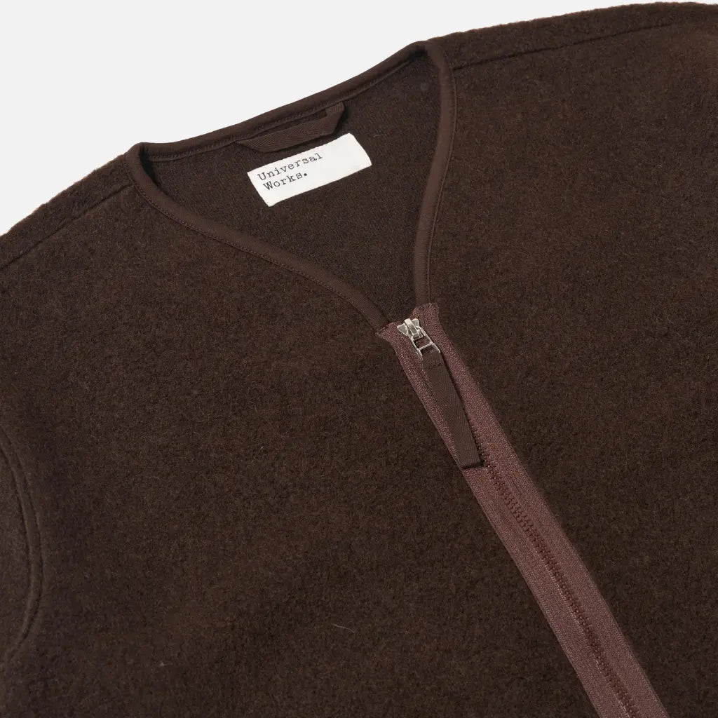 UNIVERSAL WORKS -  VESTE ZIP LINER LAINE BROWN -  Klubb
