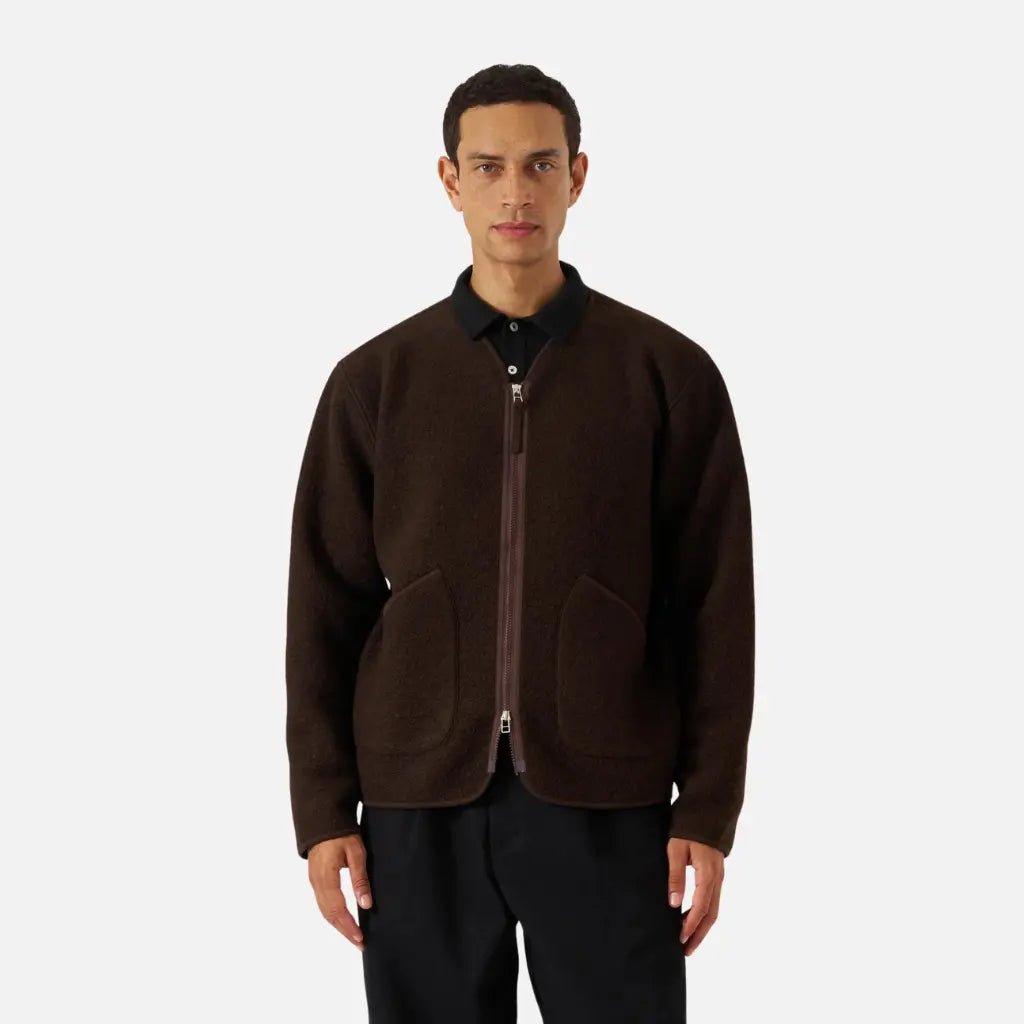 UNIVERSAL WORKS -  VESTE ZIP LINER LAINE BROWN -  Klubb