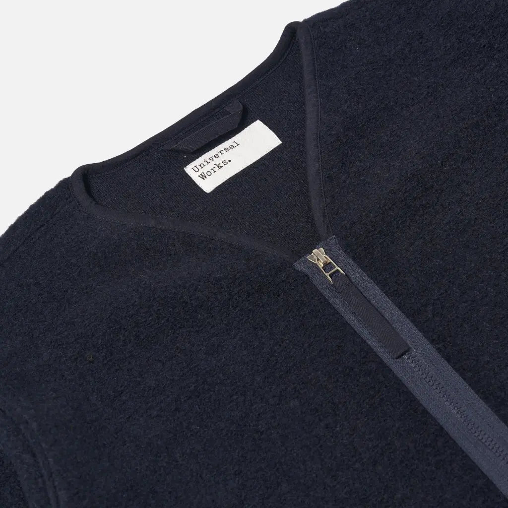 UNIVERSAL WORKS -  VESTE ZIP LINER LAINE NAVY -  Klubb