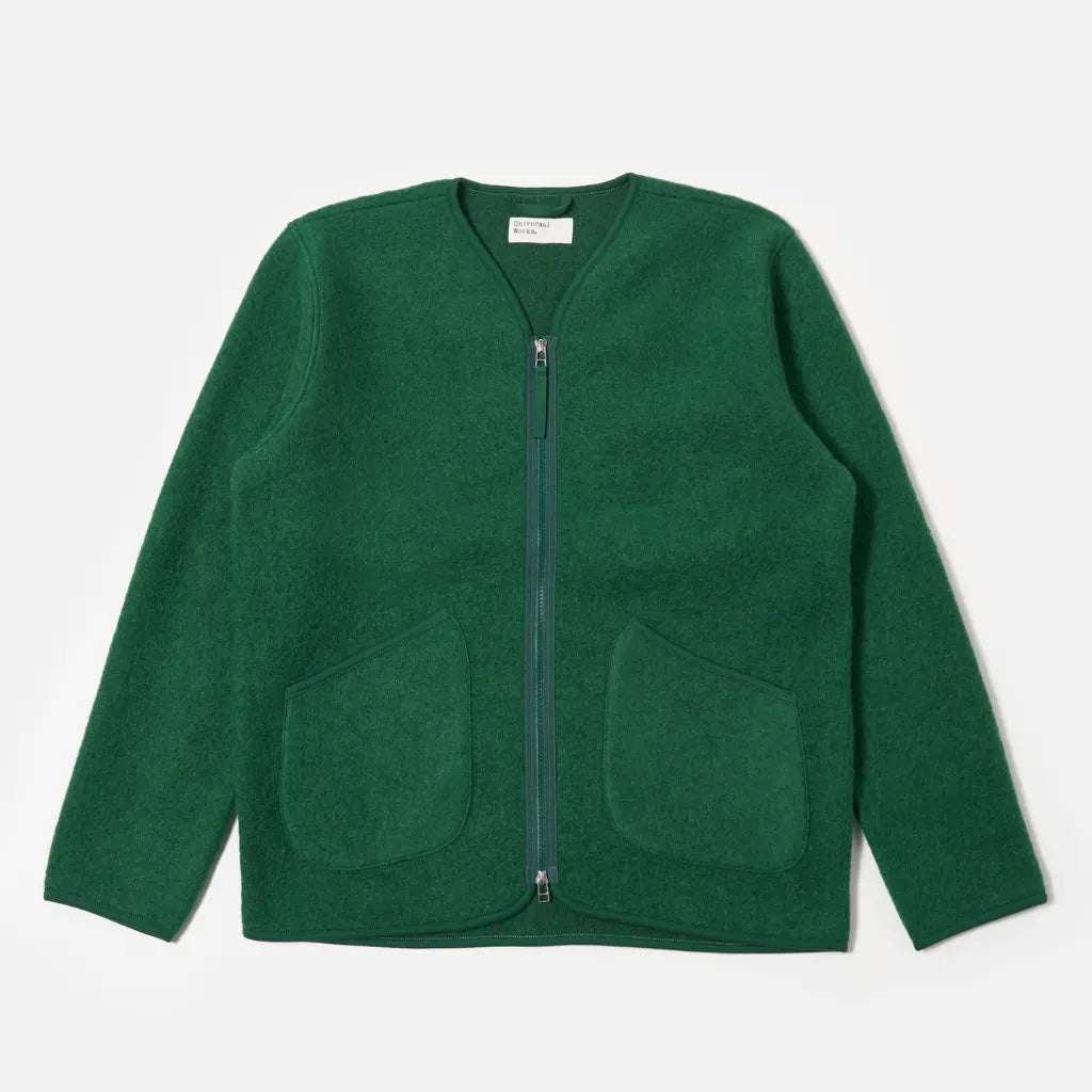 UNIVERSAL WORKS -  VESTE ZIP LINER LAINE VERT -  Klubb